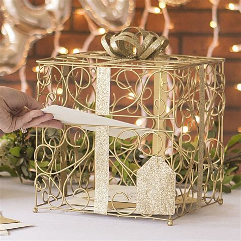 Metallic Gold Glitter Gift Card Box for Reception, Large 10'', 